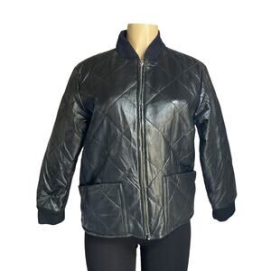 Vintage Black Apache Leather Quilted Bomber Jacket Italy Design Genuine Size M